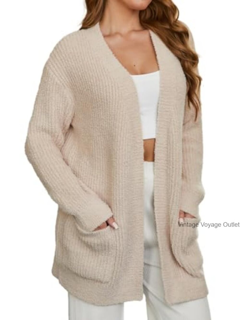 Snuggle Sac Women's Open Front Cardigan with Pockets Long Sleeve Microfiber